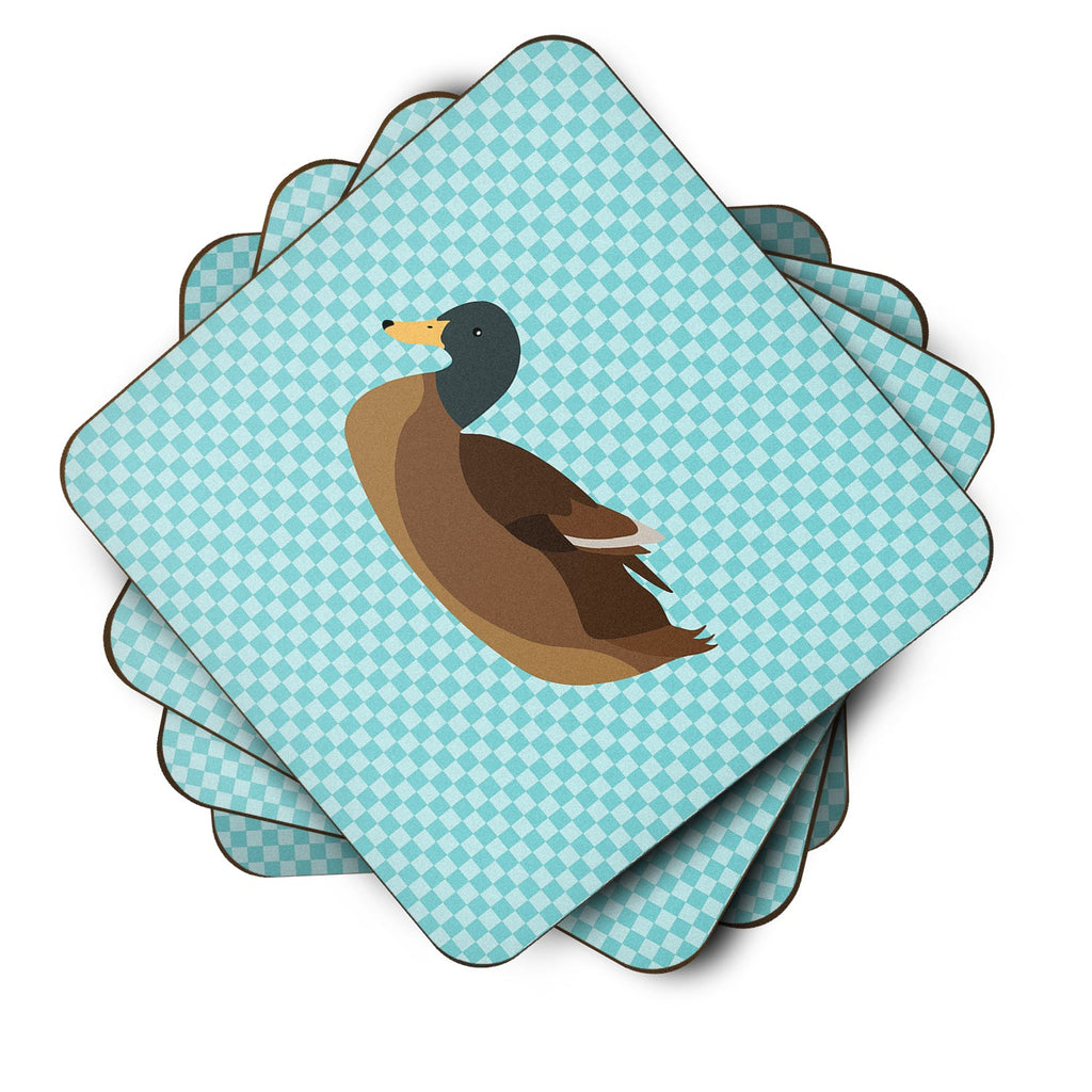 Khaki Campbell Duck Blue Check Foam Coasters Set of 4 Cup Coasters for Indoor Outdoor, Tabletop Protection, Anti Slip, Mouse pad Material