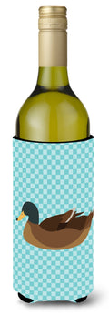 Khaki Campbell Duck Blue Check Wine Bottle Hugger Gift Sleeve for Standard 750 ml Bottles, Insulated Reusable Also Fits Mini Shot & Pint Bottles