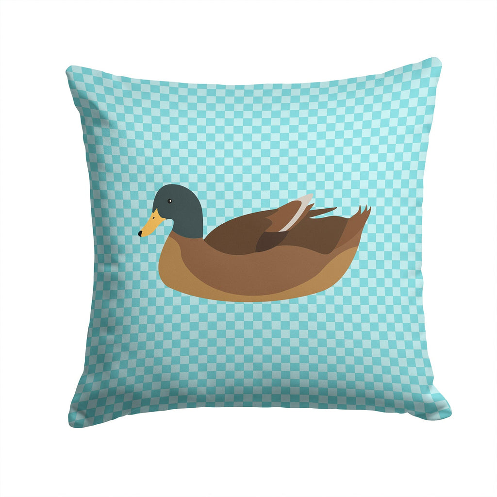 Khaki Campbell Duck Blue Check Decorative Throw Pillow 14x14 Indoor Outdoor Accent Cushion, Fabric Cover with Insert for Sofa, Bed, Porch & Living Room