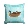 Khaki Campbell Duck Blue Check Decorative Throw Pillow 14x14 Indoor Outdoor Accent Cushion, Fabric Cover with Insert for Sofa, Bed, Porch & Living Room