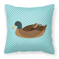 Khaki Campbell Duck Blue Check Decorative Throw Pillow 18x18 Indoor Outdoor Accent Cushion, Fabric Cover with Insert for Sofa, Bed, Porch & Living Room