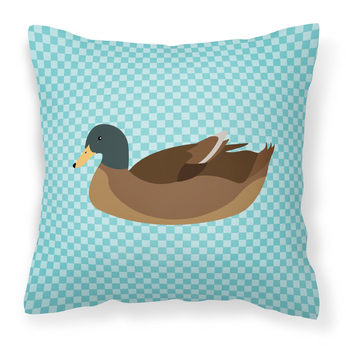 Khaki Campbell Duck Blue Check Decorative Throw Pillow 18x18 Indoor Outdoor Accent Cushion, Fabric Cover with Insert for Sofa, Bed, Porch & Living Room