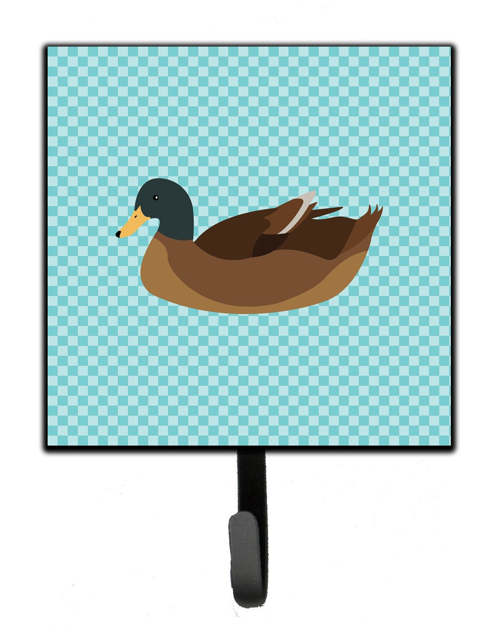 Khaki Campbell Duck Blue Check Leash or Key Holder Wall Hooks, Key Hooks Holder, Coat Rack Wall Mount, Coat Hooks, Hooks for Hanging Keys, Towels, Aprons, Leashes