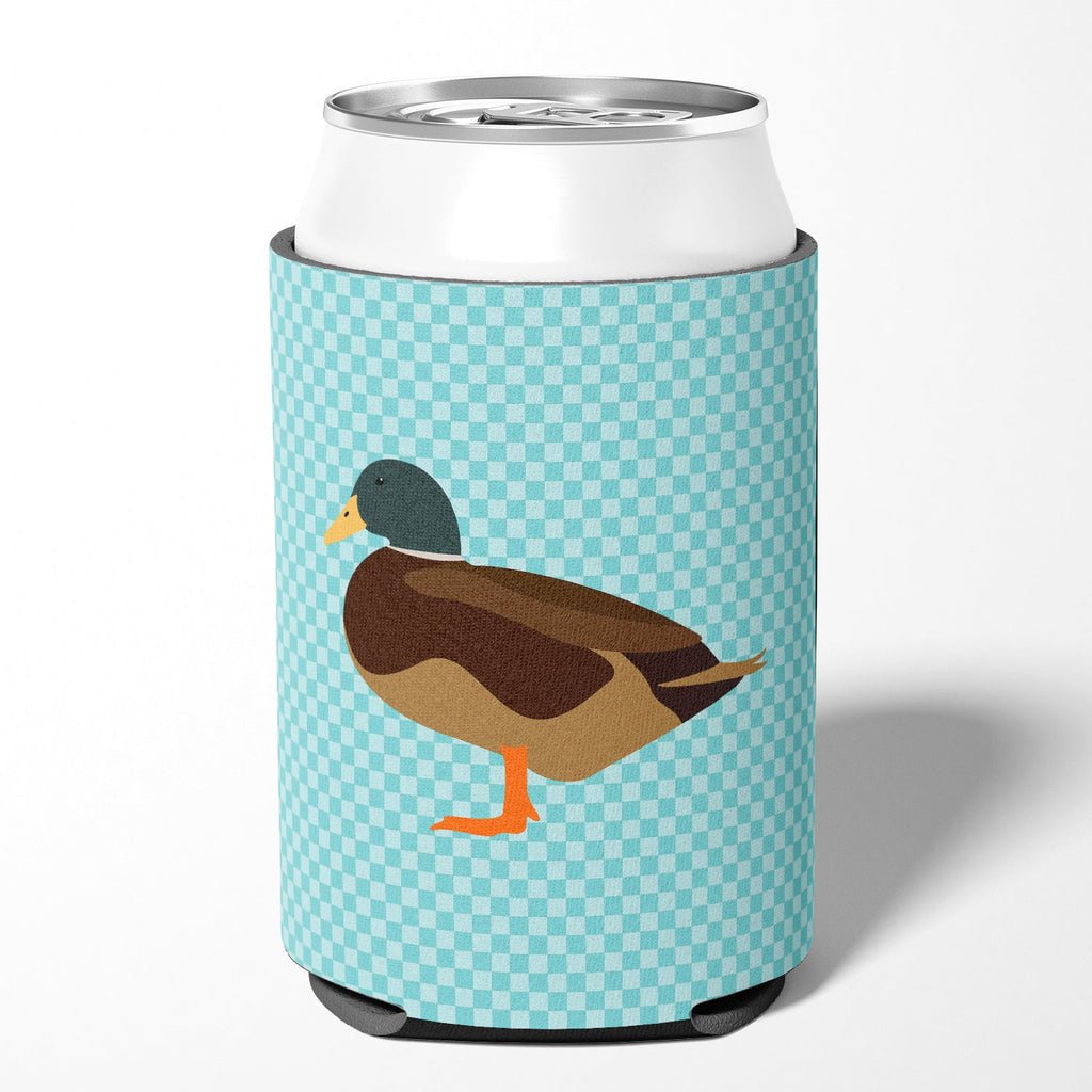 Silver Bantam Duck Blue Check Can or Bottle Hugger Cooler Sleeve for Standard 12 oz Cans, Insulated Foam Beer & Soda Can Hugger Reusable