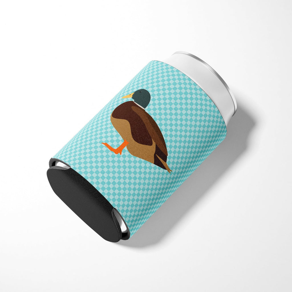 Silver Bantam Duck Blue Check Can or Bottle Hugger Cooler Sleeve for Standard 12 oz Cans, Insulated Foam Beer & Soda Can Hugger Reusable