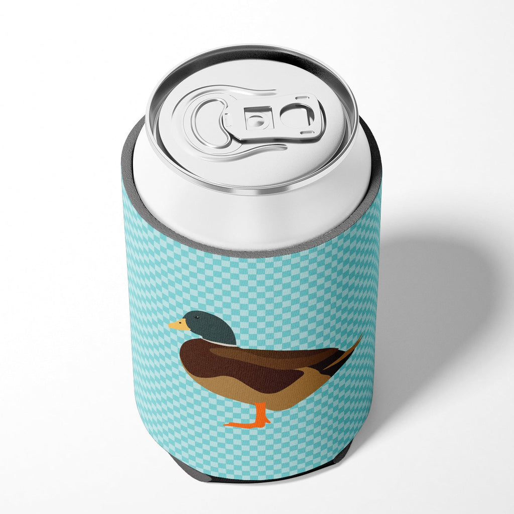 Silver Bantam Duck Blue Check Can or Bottle Hugger Cooler Sleeve for Standard 12 oz Cans, Insulated Foam Beer & Soda Can Hugger Reusable