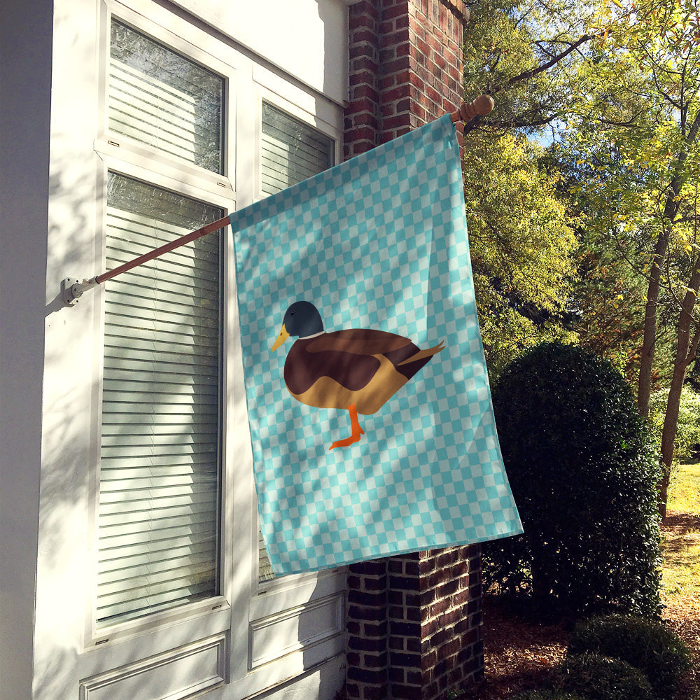 Silver Bantam Duck Blue Check House Flag 28x40 Porch Sleeve Pole Decorative Outside Yard Banner Artwork Wall Hanging, Polyester