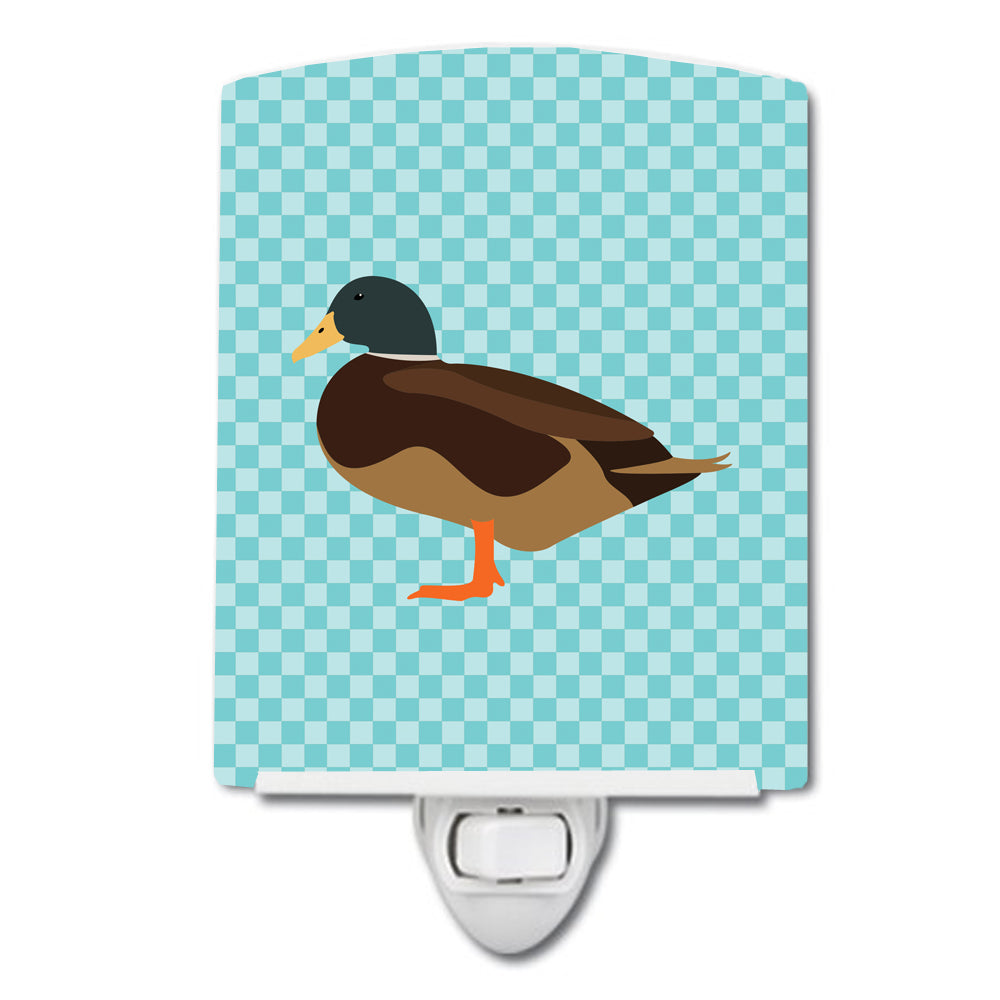 Silver Bantam Duck Blue Check Ceramic Night Light Compact, UL-Certified, Ideal for Bedroom, Bathroom, Nursery, Hallway, Kitchen, 6x4x3, Multicolor