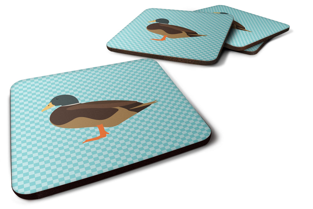 Silver Bantam Duck Blue Check Foam Coasters Set of 4 Cup Coasters for Indoor Outdoor, Tabletop Protection, Anti Slip, Mouse pad Material