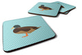 Silver Bantam Duck Blue Check Foam Coasters Set of 4 Cup Coasters for Indoor Outdoor, Tabletop Protection, Anti Slip, Mouse pad Material