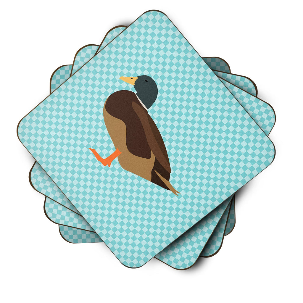 Silver Bantam Duck Blue Check Foam Coasters Set of 4 Cup Coasters for Indoor Outdoor, Tabletop Protection, Anti Slip, Mouse pad Material