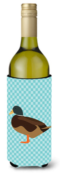 Silver Bantam Duck Blue Check Wine Bottle Hugger Gift Sleeve for Standard 750 ml Bottles, Insulated Reusable Also Fits Mini Shot & Pint Bottles