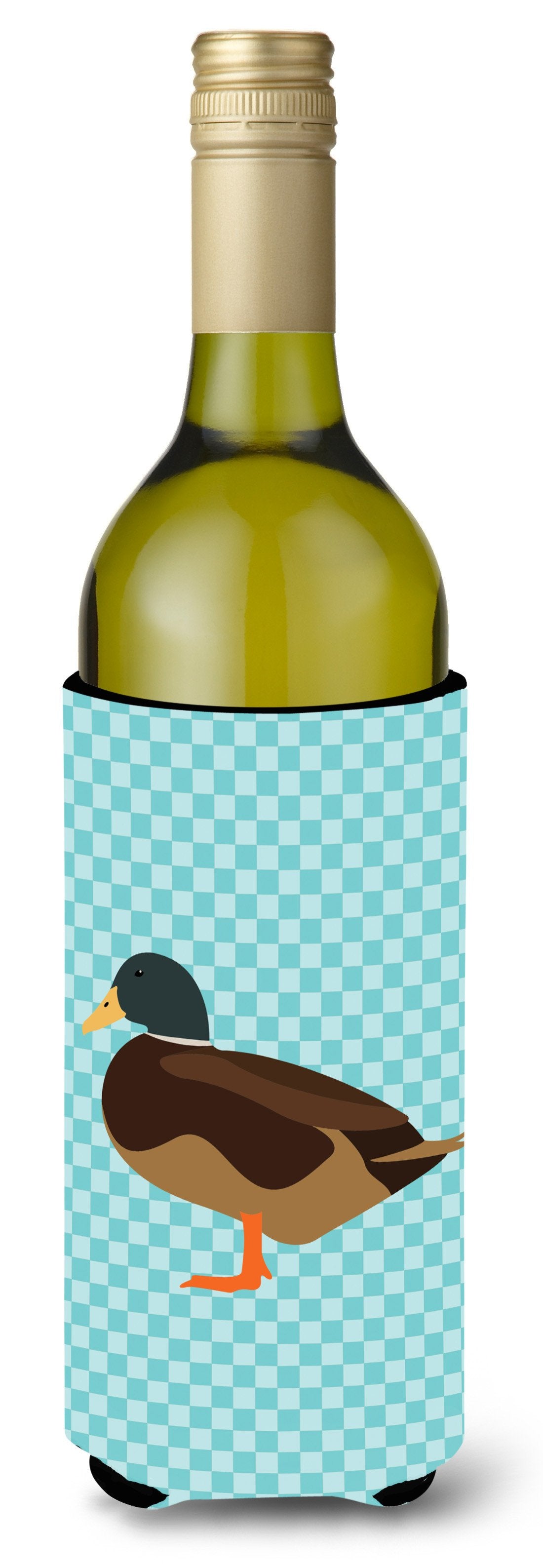 Silver Bantam Duck Blue Check Wine Bottle Hugger Gift Sleeve for Standard 750 ml Bottles, Insulated Reusable Also Fits Mini Shot & Pint Bottles