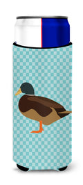 Silver Bantam Duck Blue Check Slim Can Hugger , Insulated Foam Hugger for 12 oz Slim Cans, Beer Bottles & Water Bottles, Printed in USA