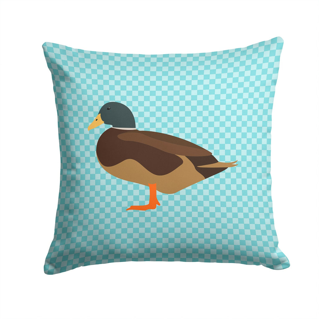 Silver Bantam Duck Blue Check Decorative Throw Pillow 14x14 Indoor Outdoor Accent Cushion, Fabric Cover with Insert for Sofa, Bed, Porch & Living Room