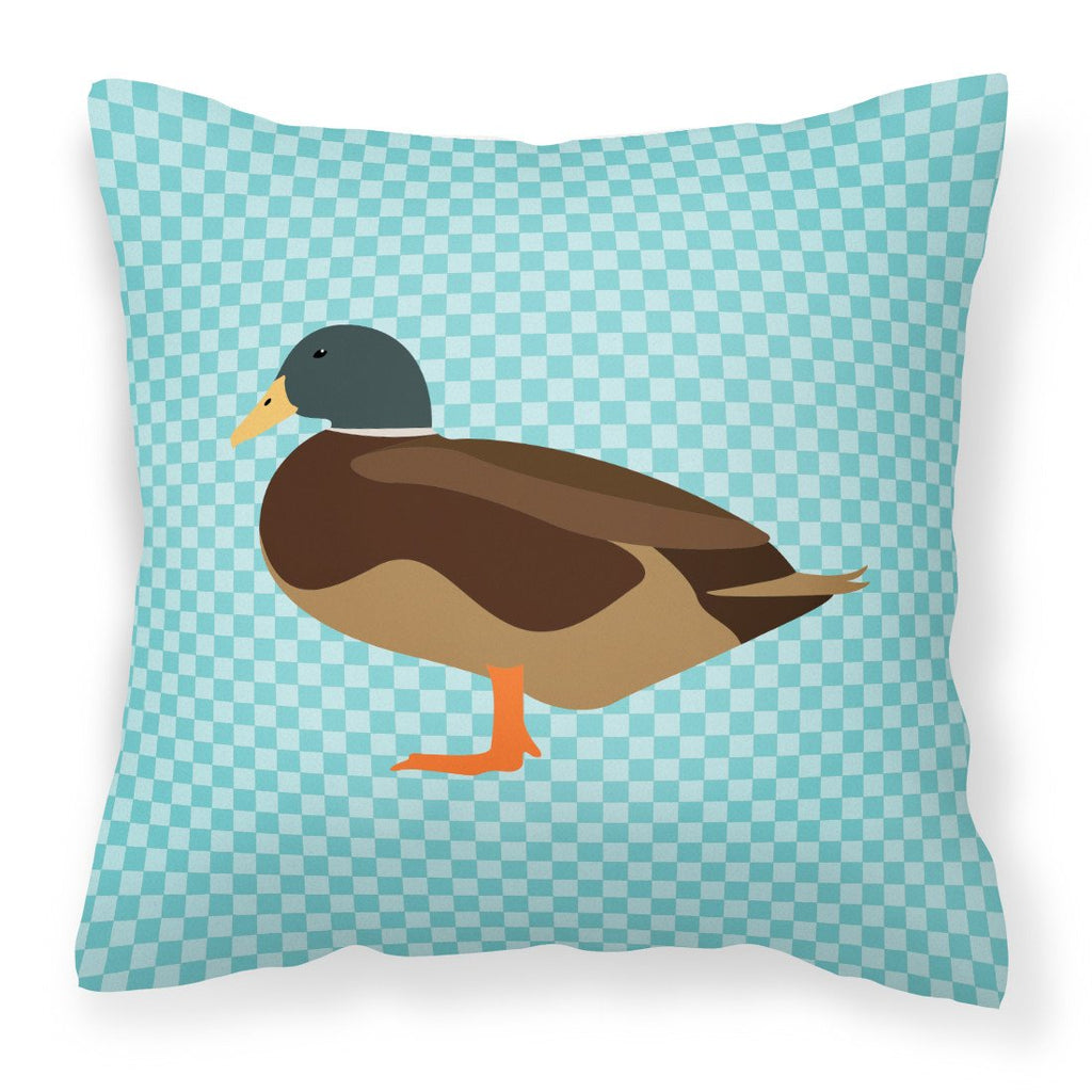 Silver Bantam Duck Blue Check Decorative Throw Pillow 18x18 Indoor Outdoor Accent Cushion, Fabric Cover with Insert for Sofa, Bed, Porch & Living Room