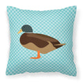 Silver Bantam Duck Blue Check Decorative Throw Pillow 18x18 Indoor Outdoor Accent Cushion, Fabric Cover with Insert for Sofa, Bed, Porch & Living Room