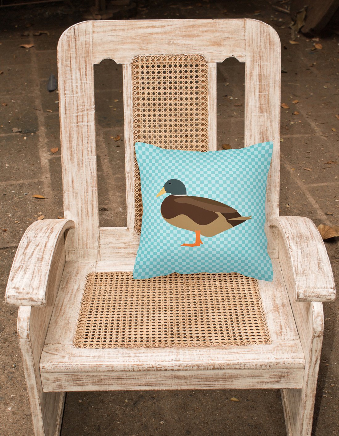 Silver Bantam Duck Blue Check Decorative Throw Pillow 18x18 Indoor Outdoor Accent Cushion, Fabric Cover with Insert for Sofa, Bed, Porch & Living Room