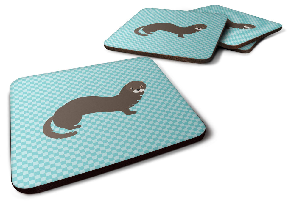 Russian or European Mink Blue Check Foam Coasters Set of 4 Cup Coasters for Indoor Outdoor, Tabletop Protection, Anti Slip, Mouse pad Material