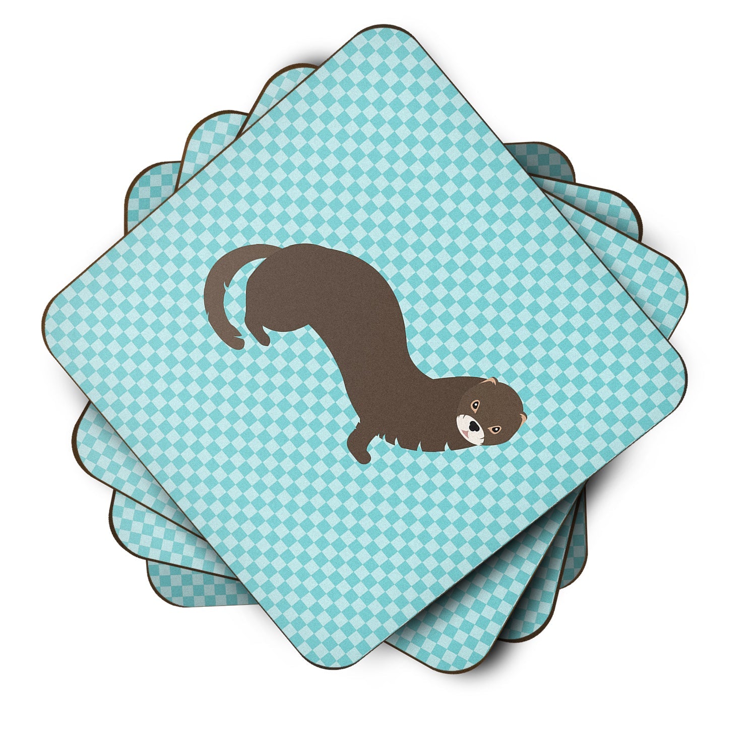 Russian or European Mink Blue Check Foam Coasters Set of 4 Cup Coasters for Indoor Outdoor, Tabletop Protection, Anti Slip, Mouse pad Material