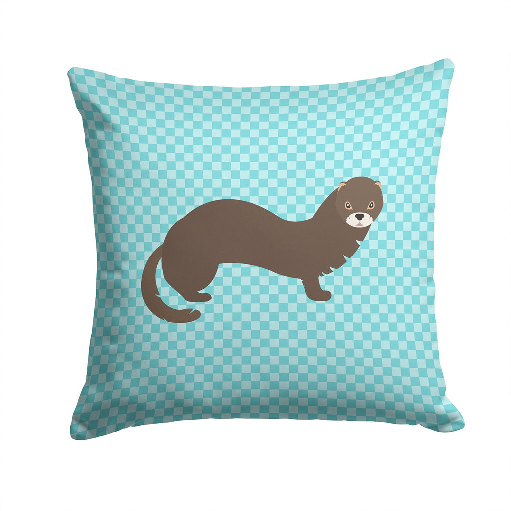 Russian or European Mink Blue Check Decorative Throw Pillow 14x14 Indoor Outdoor Accent Cushion, Fabric Cover with Insert for Sofa, Bed, Porch & Living Room