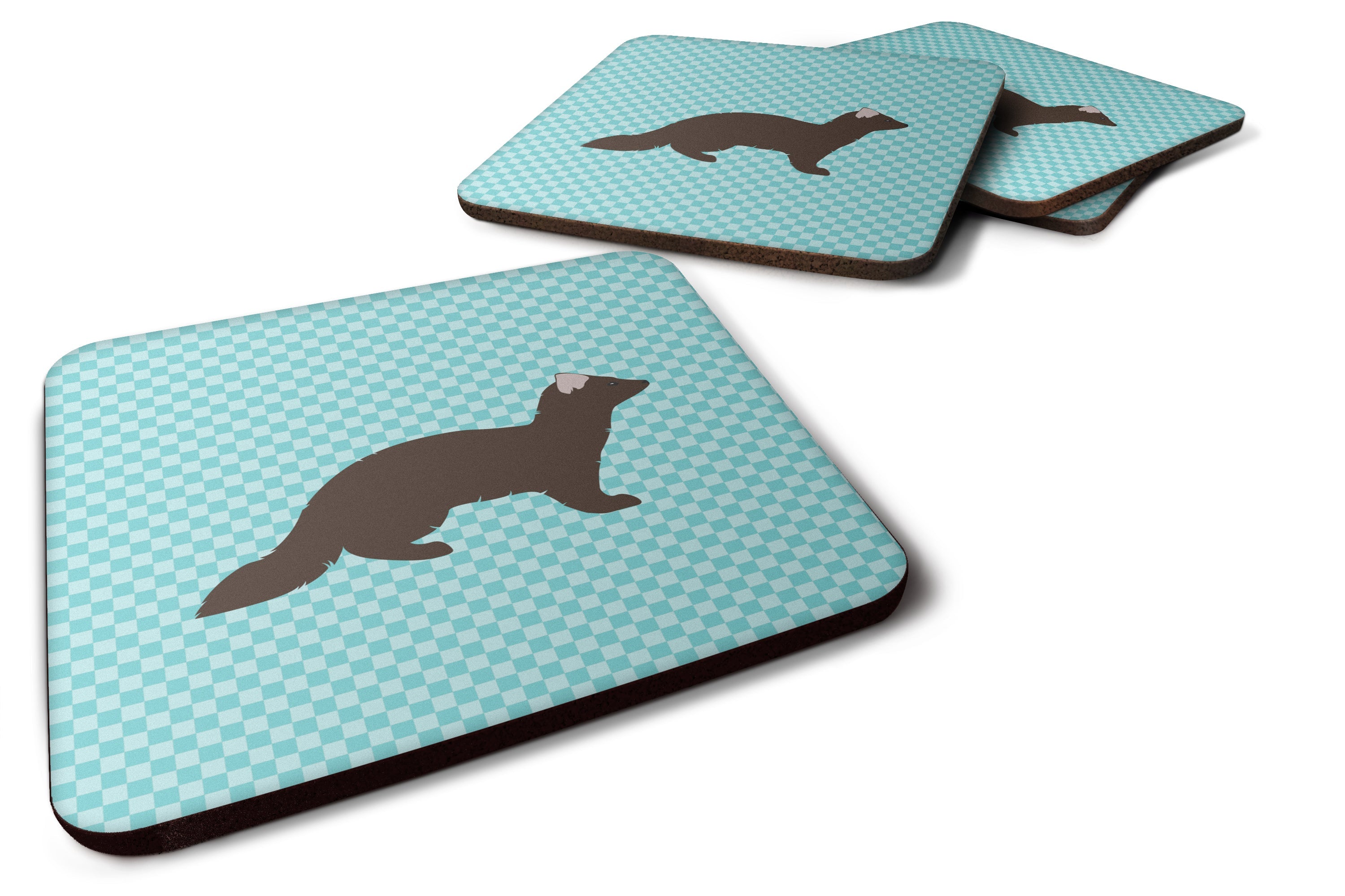 Sable Marten Blue Check Foam Coasters Set of 4 Cup Coasters for Indoor Outdoor, Tabletop Protection, Anti Slip, Mouse pad Material
