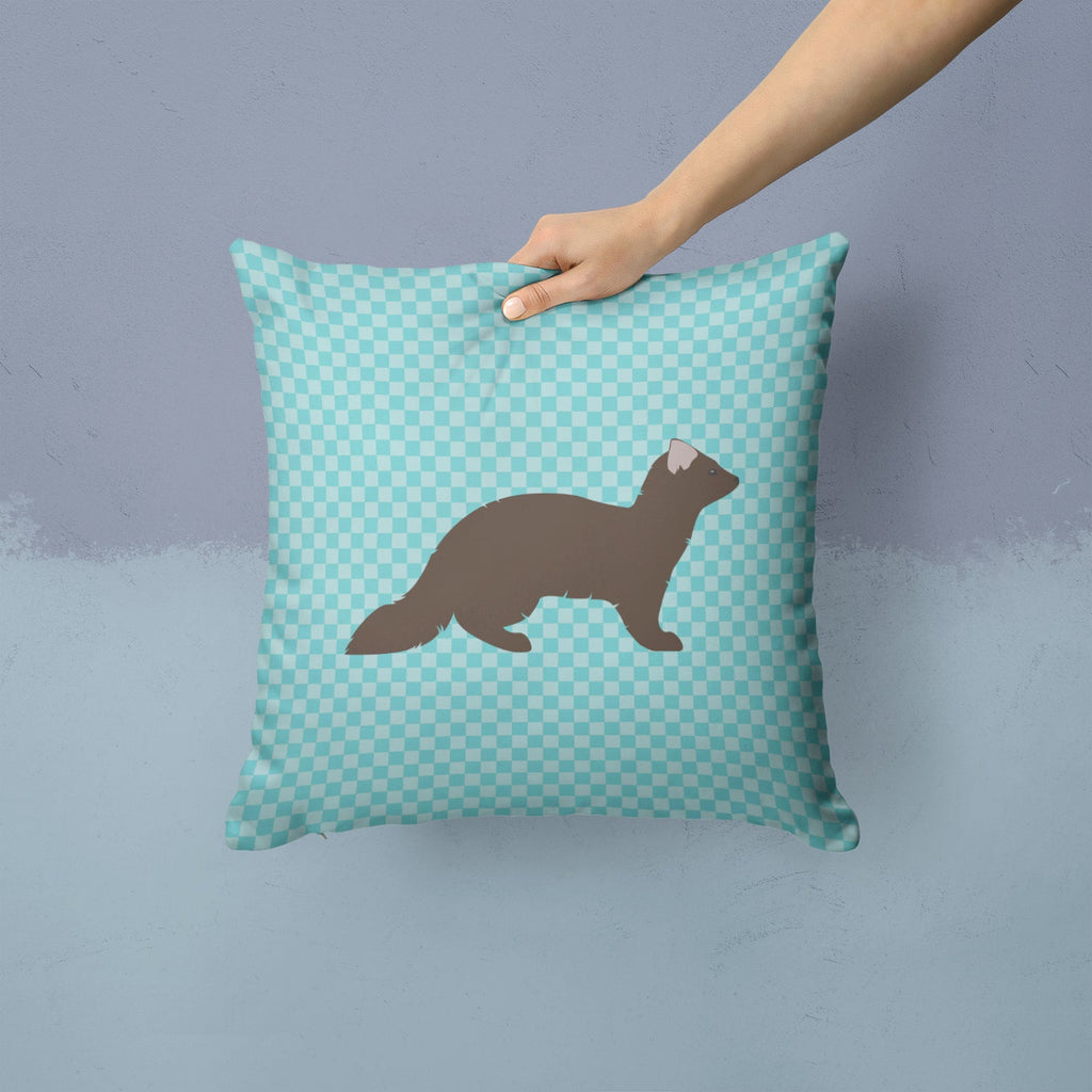 Sable Marten Blue Check Decorative Throw Pillow 14x14 Indoor Outdoor Accent Cushion, Fabric Cover with Insert for Sofa, Bed, Porch & Living Room