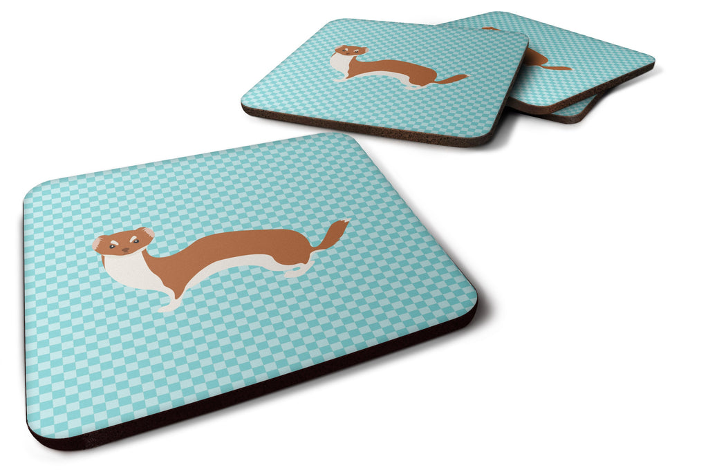 Weasel Blue Check Foam Coasters Set of 4 Cup Coasters for Indoor Outdoor, Tabletop Protection, Anti Slip, Mouse pad Material