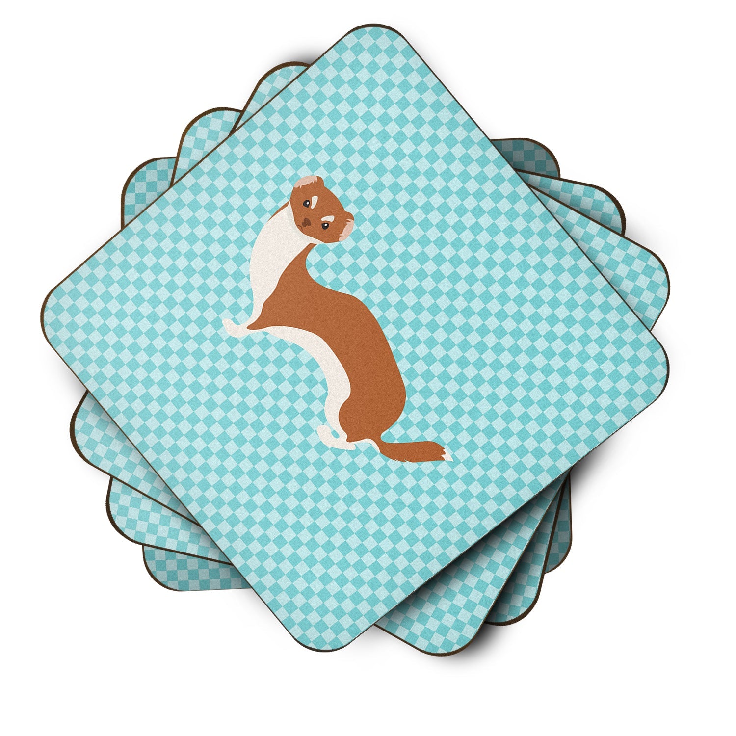 Weasel Blue Check Foam Coasters Set of 4 Cup Coasters for Indoor Outdoor, Tabletop Protection, Anti Slip, Mouse pad Material