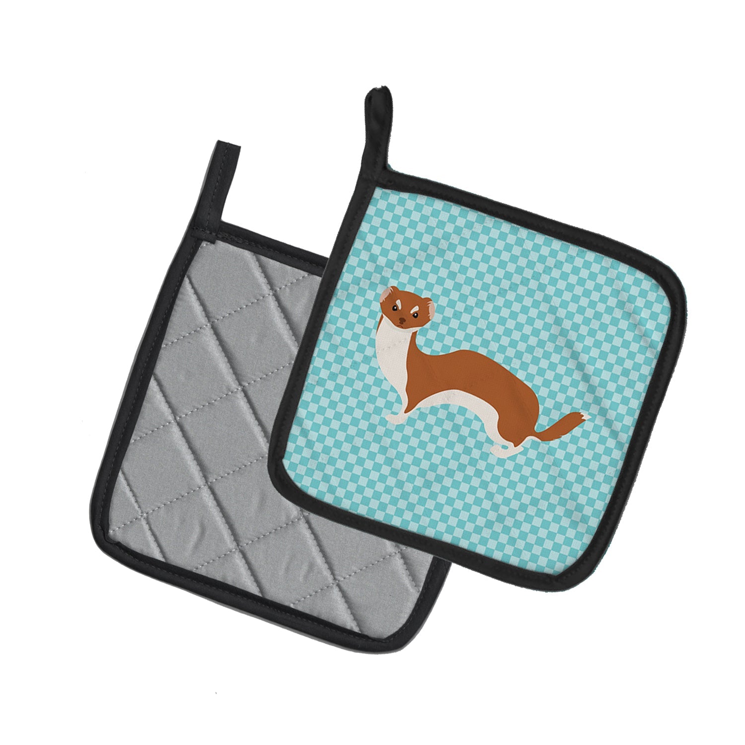 Weasel Blue Check Pot Holder Set of 2 Heat Resistant Quilted Hot Pads 7.5 x 7.5 Inch, Insulated Kitchen Trivets for Cooking & Baking