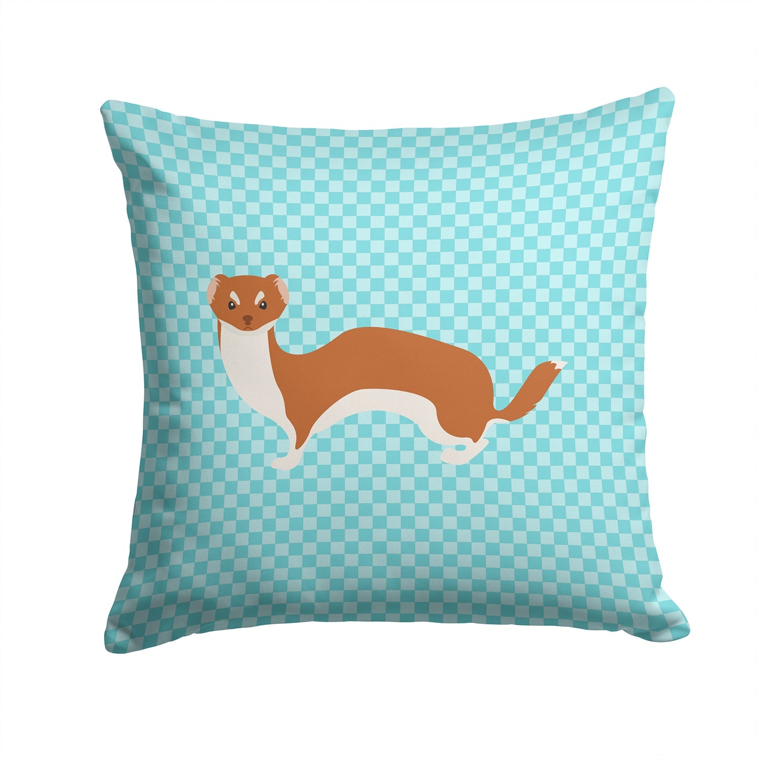 Weasel Blue Check Decorative Throw Pillow 14x14 Indoor Outdoor Accent Cushion, Fabric Cover with Insert for Sofa, Bed, Porch & Living Room