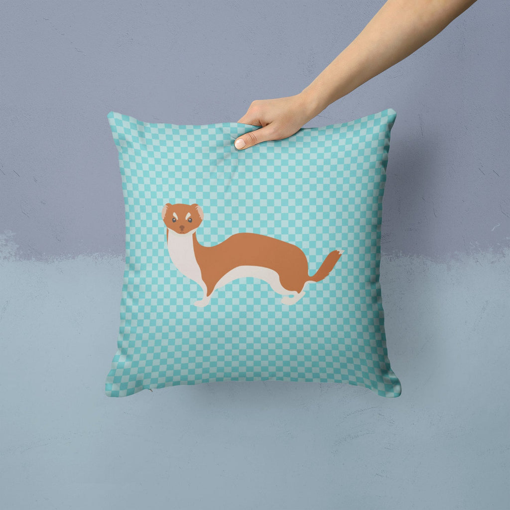 Weasel Blue Check Decorative Throw Pillow 14x14 Indoor Outdoor Accent Cushion, Fabric Cover with Insert for Sofa, Bed, Porch & Living Room