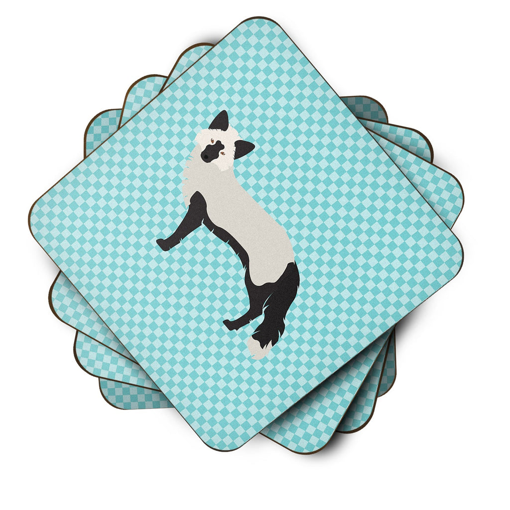 Silver Fox Blue Check Foam Coasters Set of 4 Cup Coasters for Indoor Outdoor, Tabletop Protection, Anti Slip, Mouse pad Material