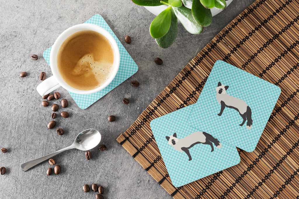 Silver Fox Blue Check Foam Coasters Set of 4 Cup Coasters for Indoor Outdoor, Tabletop Protection, Anti Slip, Mouse pad Material