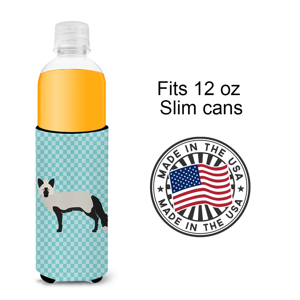 Silver Fox Blue Check Slim Can Hugger , Insulated Foam Hugger for 12 oz Slim Cans, Beer Bottles & Water Bottles, Printed in USA