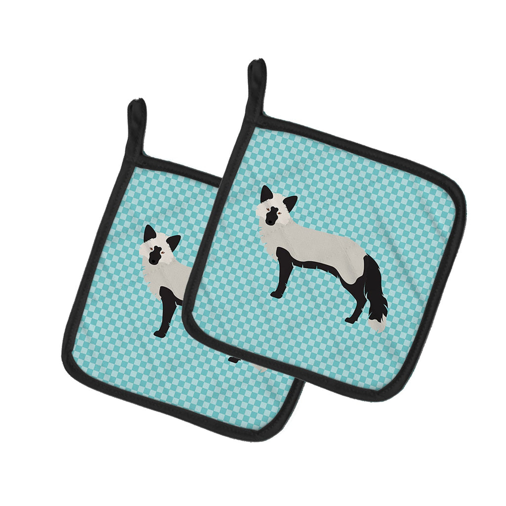 Silver Fox Blue Check Pot Holder Set of 2 Heat Resistant Quilted Hot Pads 7.5 x 7.5 Inch, Insulated Kitchen Trivets for Cooking & Baking