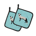 Silver Fox Blue Check Pot Holder Set of 2 Heat Resistant Quilted Hot Pads 7.5 x 7.5 Inch, Insulated Kitchen Trivets for Cooking & Baking