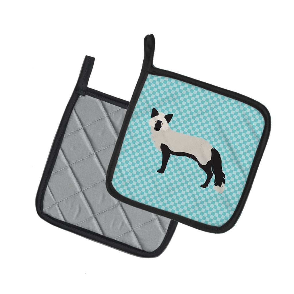Silver Fox Blue Check Pot Holder Set of 2 Heat Resistant Quilted Hot Pads 7.5 x 7.5 Inch, Insulated Kitchen Trivets for Cooking & Baking