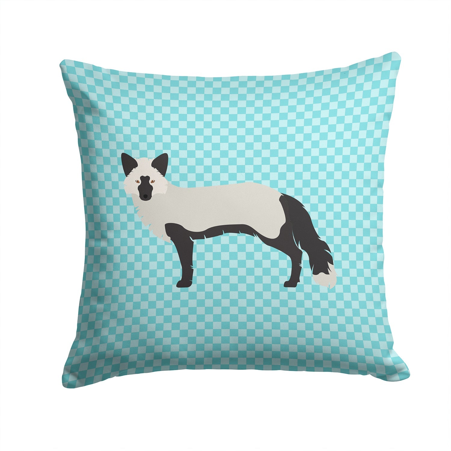 Silver Fox Blue Check Decorative Throw Pillow 14x14 Indoor Outdoor Accent Cushion, Fabric Cover with Insert for Sofa, Bed, Porch & Living Room