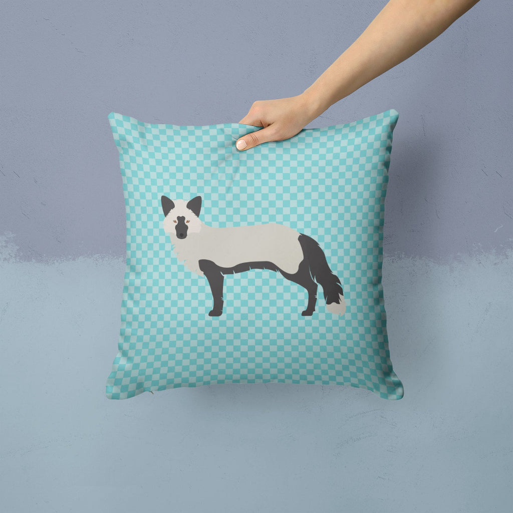 Silver Fox Blue Check Decorative Throw Pillow 14x14 Indoor Outdoor Accent Cushion, Fabric Cover with Insert for Sofa, Bed, Porch & Living Room