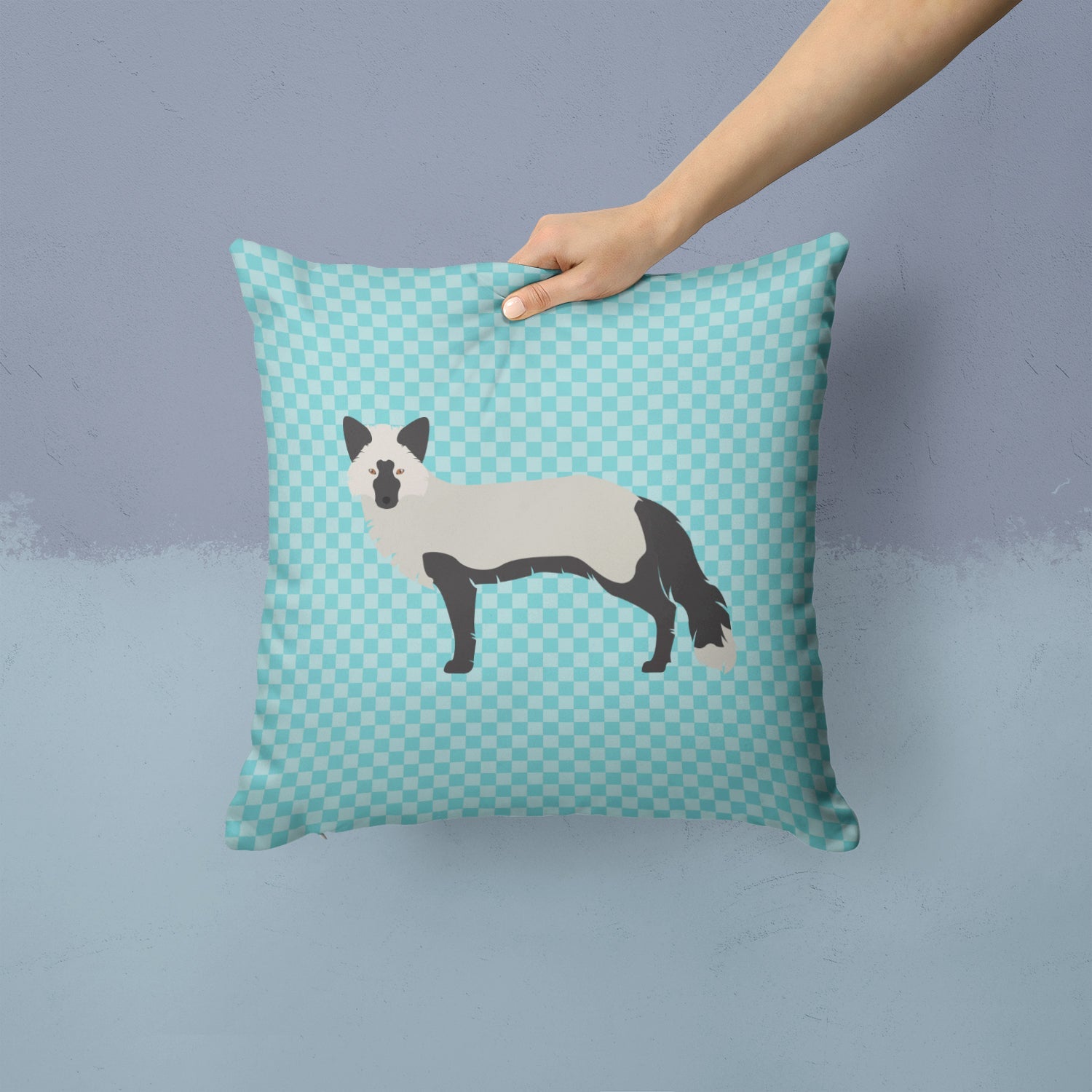 Silver Fox Blue Check Decorative Throw Pillow 14x14 Indoor Outdoor Accent Cushion, Fabric Cover with Insert for Sofa, Bed, Porch & Living Room