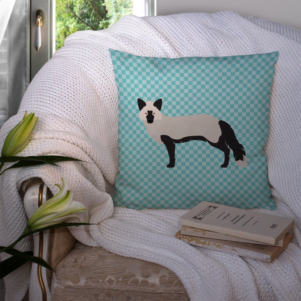 Silver Fox Blue Check Decorative Throw Pillow 14x14 Indoor Outdoor Accent Cushion, Fabric Cover with Insert for Sofa, Bed, Porch & Living Room