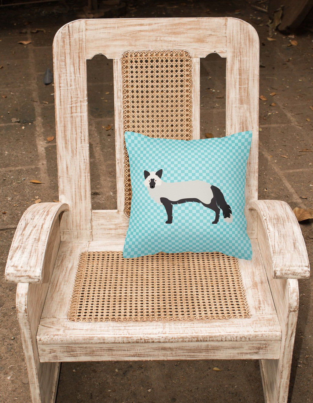 Silver Fox Blue Check Decorative Throw Pillow 18x18 Indoor Outdoor Accent Cushion, Fabric Cover with Insert for Sofa, Bed, Porch & Living Room