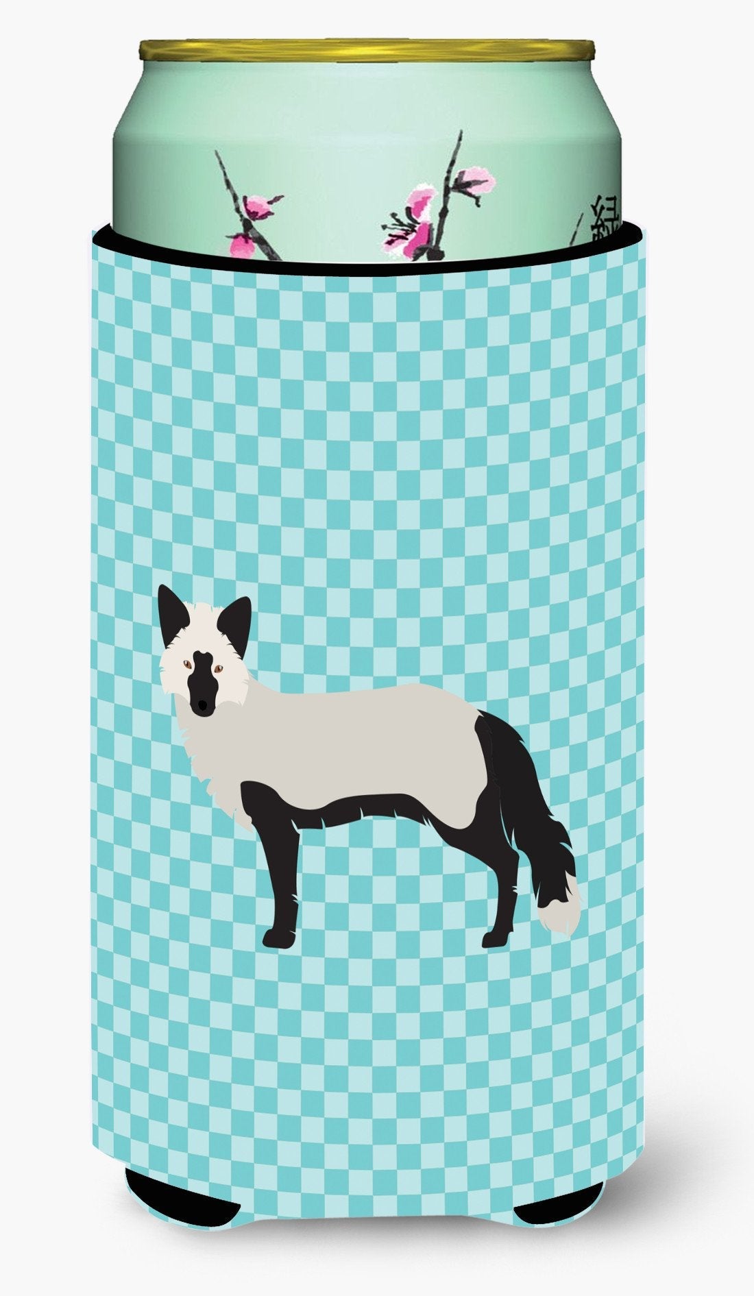 Silver Fox Blue Check Tall Boy Hugger Can Cooler Sleeve Machine Washable Drink Collapsible Insulator Beverage Insulated Holder