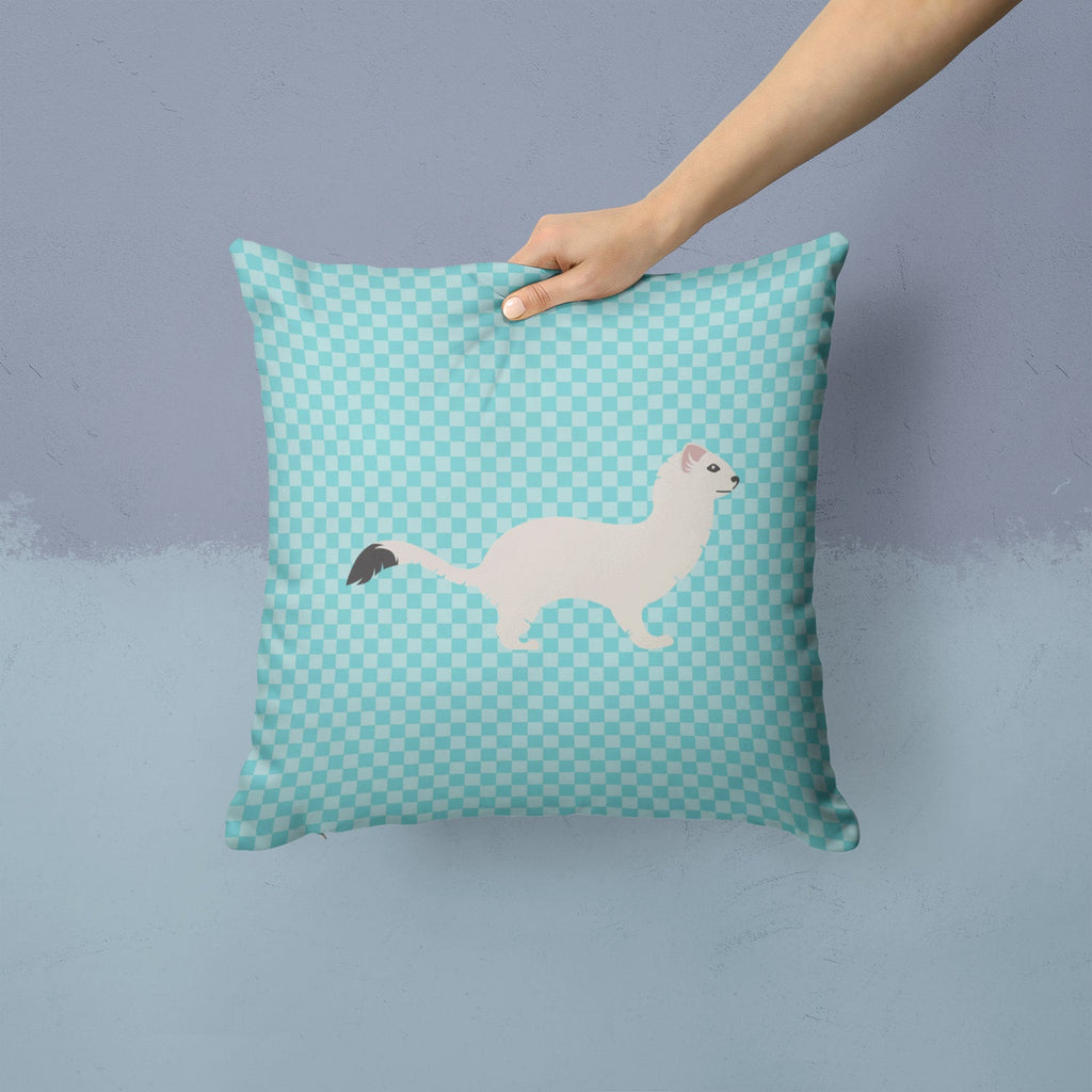 Stoat Short-tailed Weasel Blue Check Decorative Throw Pillow 14x14 Indoor Outdoor Accent Cushion, Fabric Cover with Insert for Sofa, Bed, Porch & Living Room