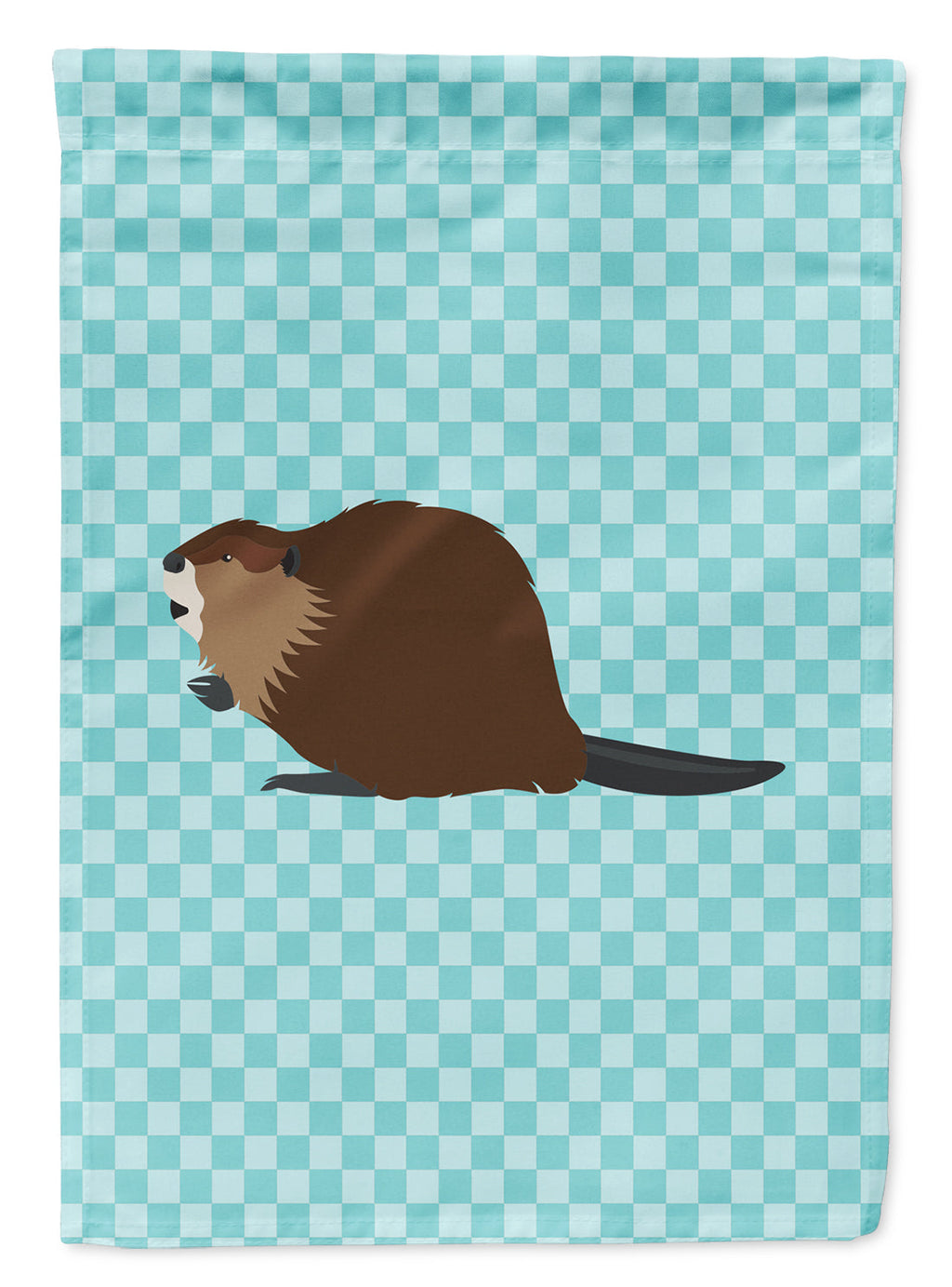 Eurasian Beaver Blue Check House Flag 28x40 Porch Sleeve Pole Decorative Outside Yard Banner Artwork Wall Hanging, Polyester