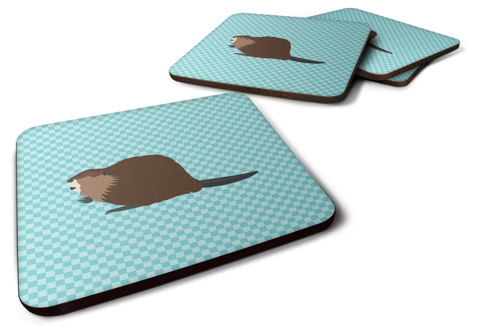 Eurasian Beaver Blue Check Foam Coasters Set of 4 Cup Coasters for Indoor Outdoor, Tabletop Protection, Anti Slip, Mouse pad Material