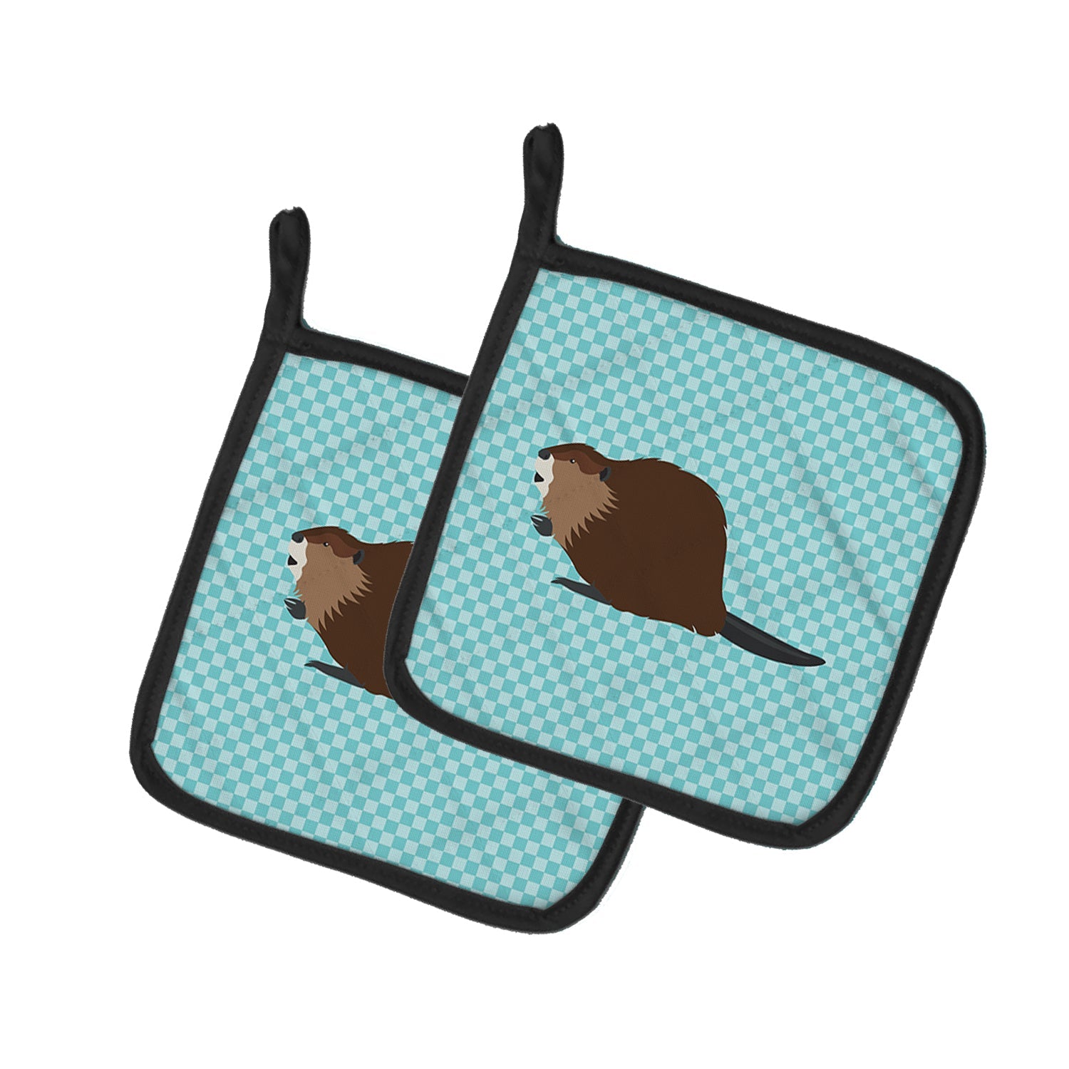 Eurasian Beaver Blue Check Pot Holder Set of 2 Heat Resistant Quilted Hot Pads 7.5 x 7.5 Inch, Insulated Kitchen Trivets for Cooking & Baking