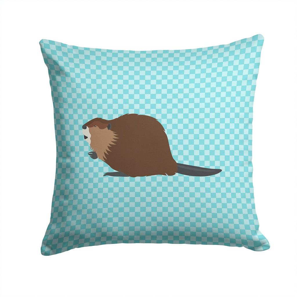 Eurasian Beaver Blue Check Decorative Throw Pillow 14x14 Indoor Outdoor Accent Cushion, Fabric Cover with Insert for Sofa, Bed, Porch & Living Room