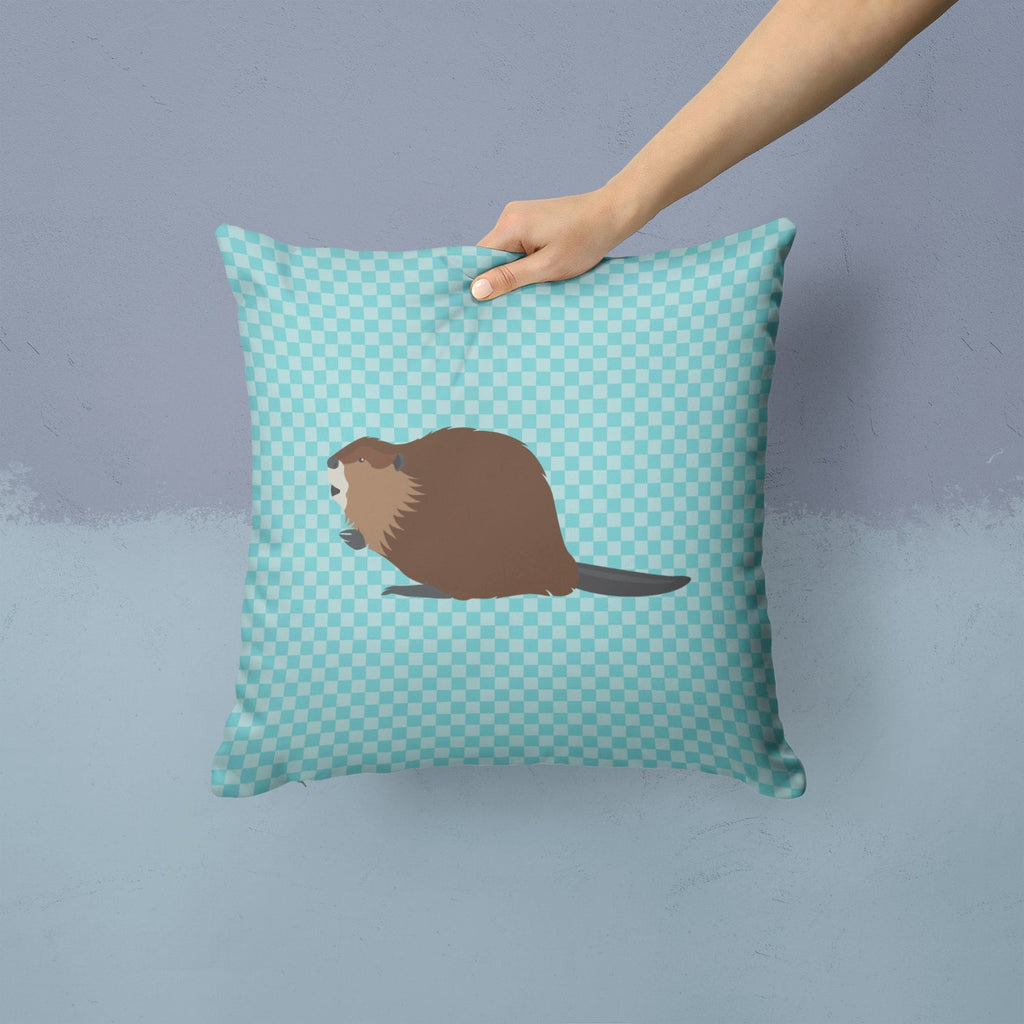 Eurasian Beaver Blue Check Decorative Throw Pillow 14x14 Indoor Outdoor Accent Cushion, Fabric Cover with Insert for Sofa, Bed, Porch & Living Room